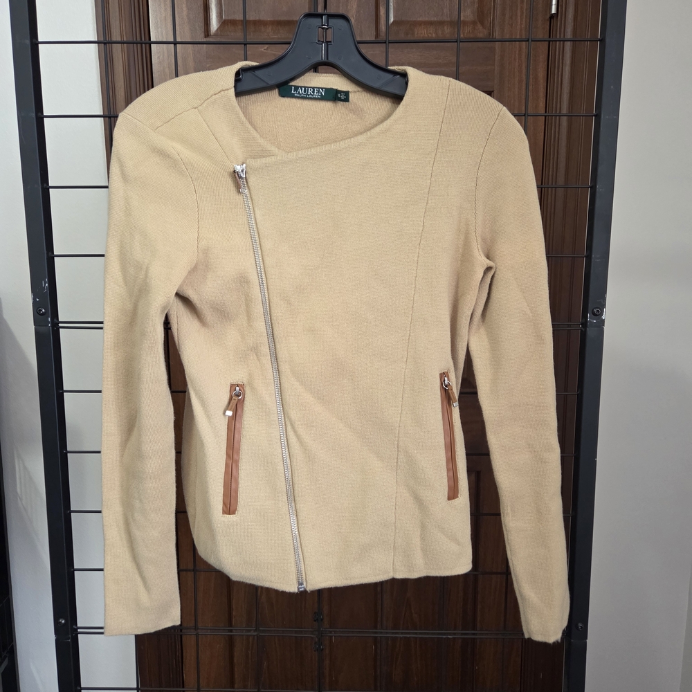 Lauren Ralph Lauren Tan Zip Up Sweater, Womens Size XS